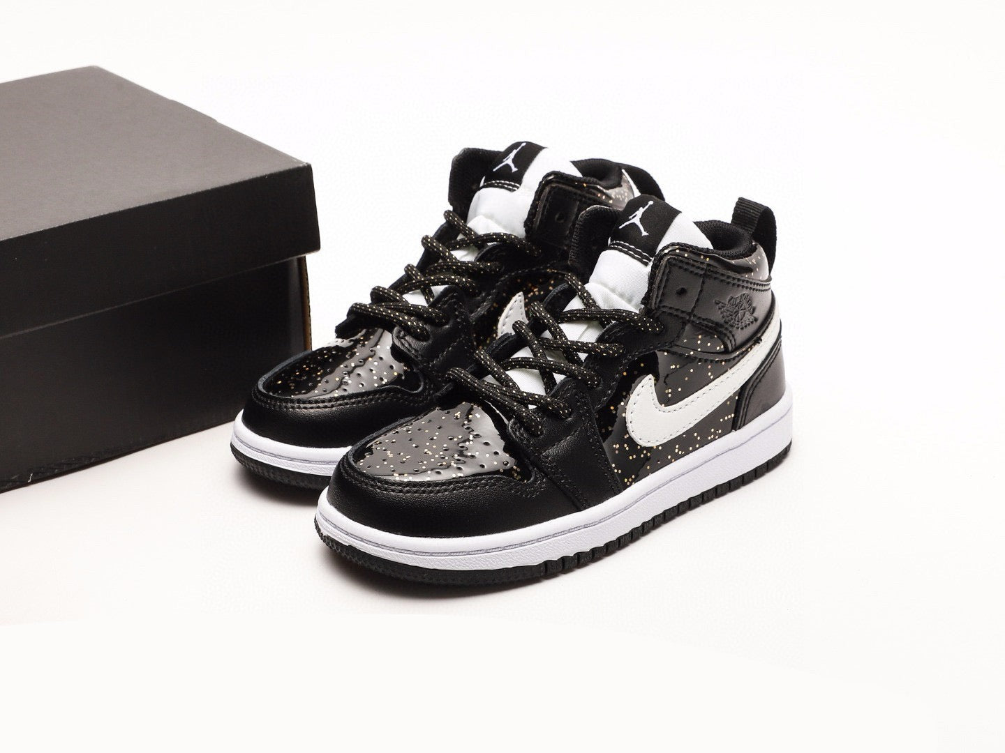 Kids Air Jordan 1 High 'Shiny Black White'