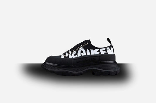 Alexander McQueen Tread Slick Low Lace Up Canvas Graffiti Black White
