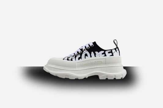 Alexander McQueen Tread Slick Low Lace Up Canvas Graffiti White Black